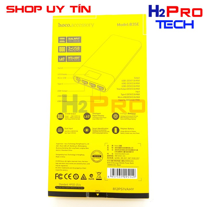 Pin sạc dự phòng Hoco B35E 30000mAh 3xUSB