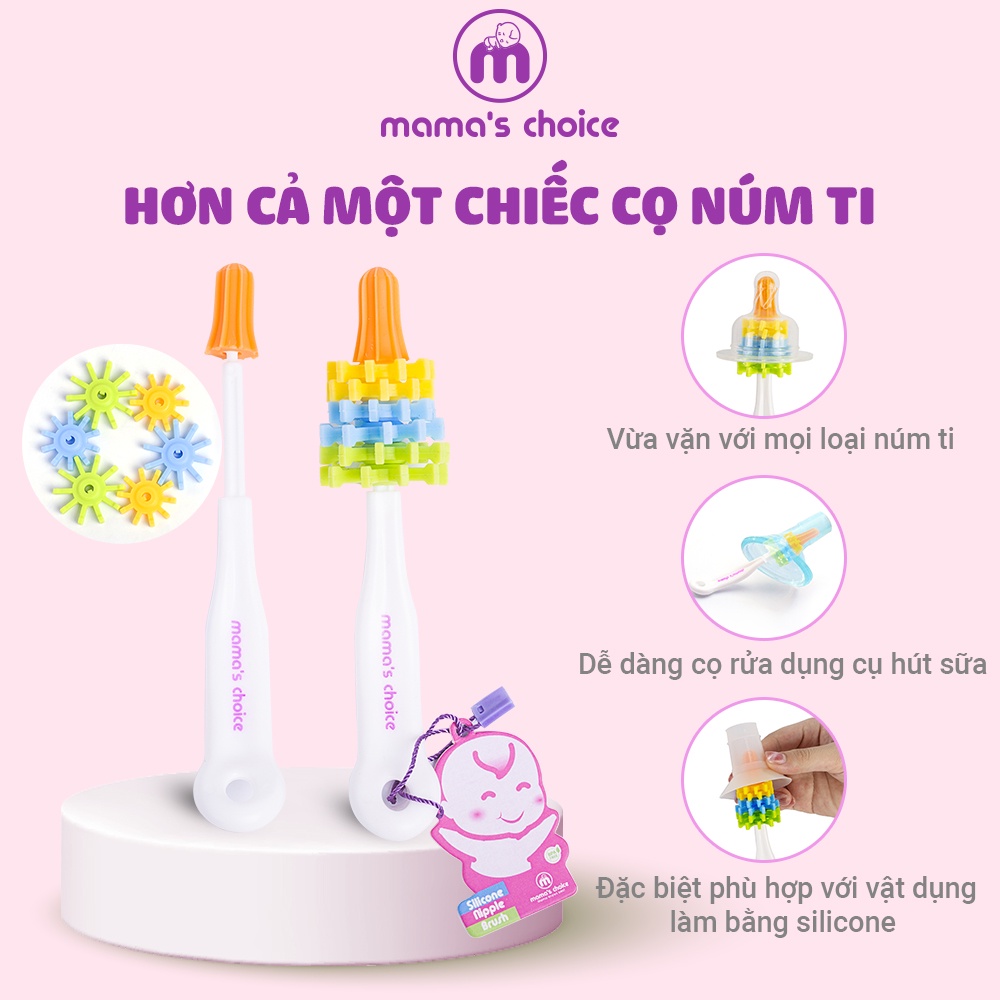 Cọ Rửa Núm Ti Mama’s Choice, Chất Liệu Silicone Cao Cấp, Vệ Sinh Sạch Sẽ và Mềm Mại Không Làm Trầy Xước Núm Ti