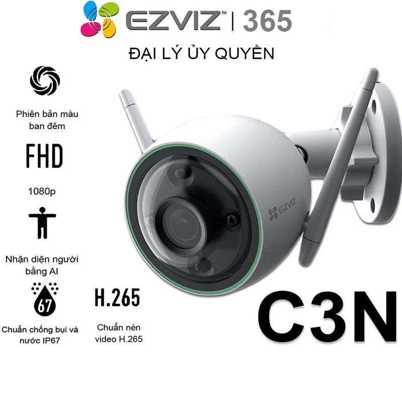 Camera Wifi EZVIZ C3N 2.0MP 1080P Ngoài trời có màu ban đêm, tích hợp tính năng AI,phát hiện chuyển động -Bảo hành 24TH