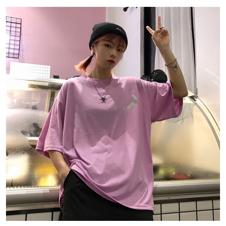 Áo thun Phản Quang Tay Lỡ Nam Nữ Mặt Trăng