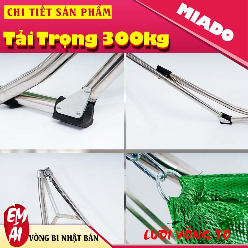 võng xếp inox khung 304 chịu tải 250kg kèm lưới 2 lớp cỡ lớn bảo hành 1 năm