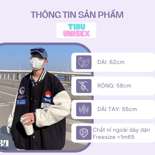 Áo Khoác Bomber Nỉ Phối Tay Hình Cậu Bé Form Rộng Unisex TiBu Unisex