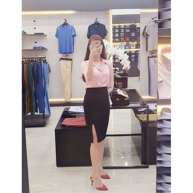 Chân váy bút chì đen💖Ảnh thật💖Chân váy công sở xẻ trước | BigBuy360 - bigbuy360.vn
