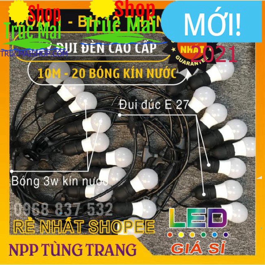 Dây đèn trang trí ngoài trời dùng cho quán cà phê, trà chanh, trà sữa... 10m 20 bóng, 5m 10 bóng loại 1