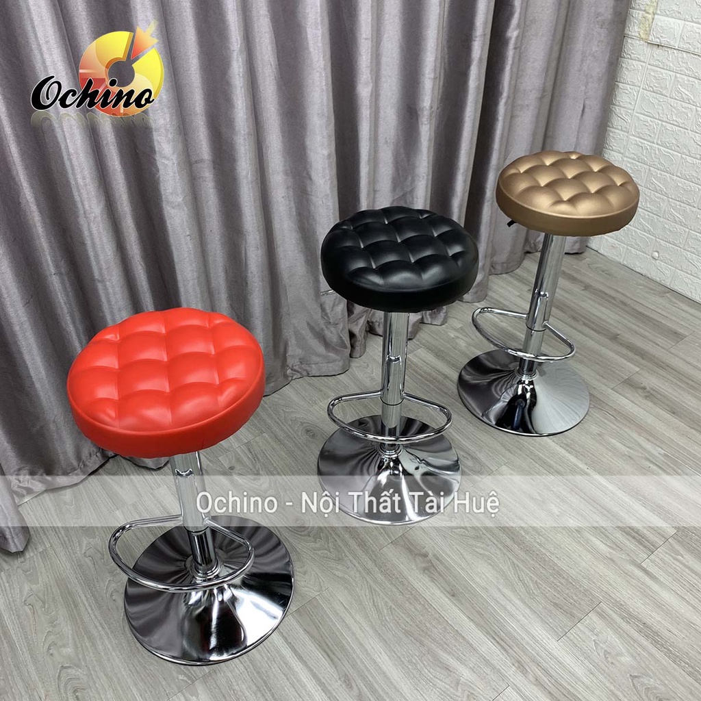 Ghế Quầy bar, Ghế Quầy lễ tân bọc Da sang Chảnh Kiểu Dáng Tròn Múi Đơn Giản (Hàng Có Sẵn)