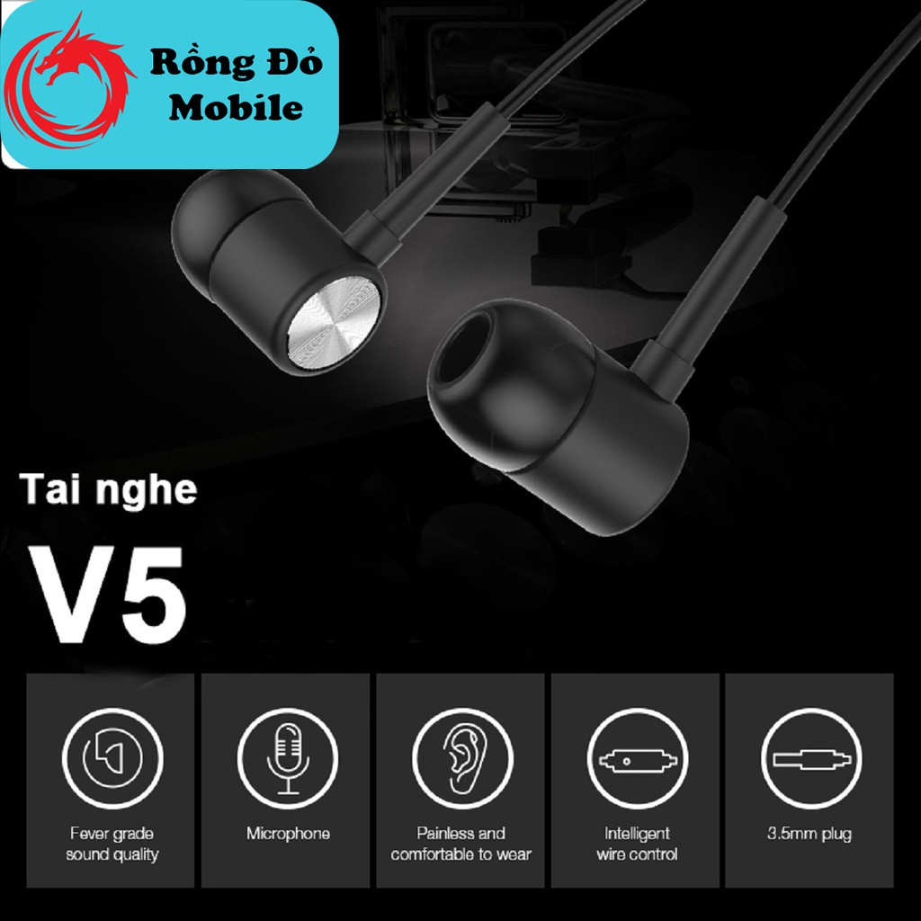 Tai Nghe Nhét Tai SD Design V5 Super Bass tương thích các dòng điện thoại jack 3.5mm, có mic bảo hành Chính Hãng 1 đổi 1