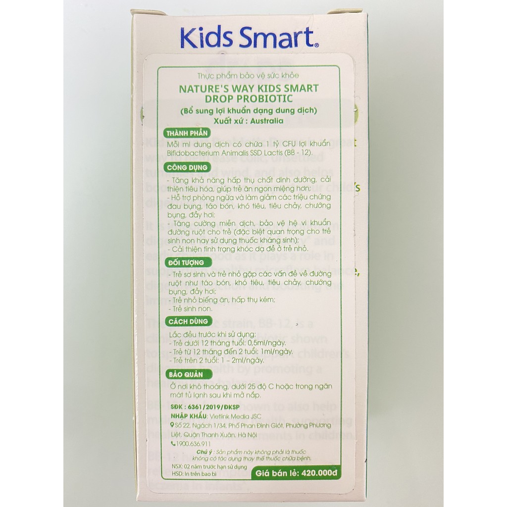 Nature's Way Kids Smart Drops Probiotic Men Vi Sinh Hiệu Quả Cho Bé