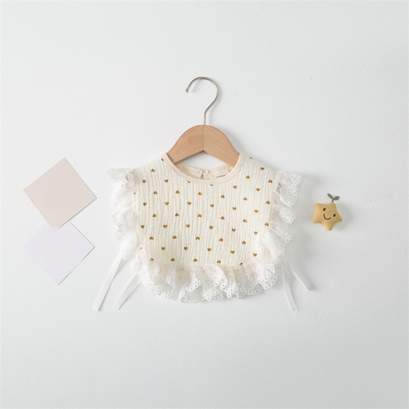 Yếm Cổ Lá Sen Chất Liệu Cotton Phối Ren Hoa Xinh Xắn Cho Bé Gái