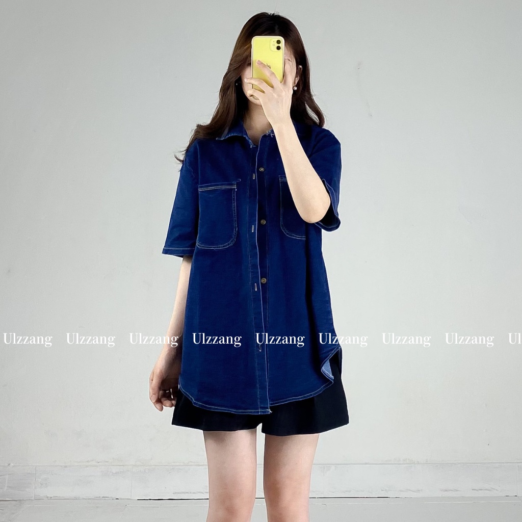 Sơ mi denim cộc tay oversize 2 túi form rộng nam nữ ulzzang 5037/p1k12