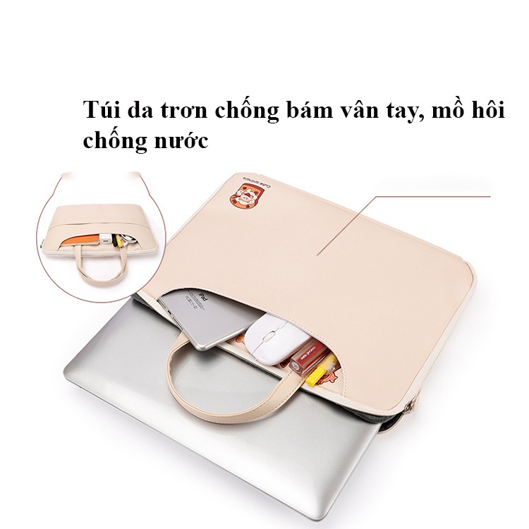 Túi chống sốc Laptop Macbook da PU quai xách hình con vật đáng yêu 2022 (tặng lót chuột và túi phụ kiện)