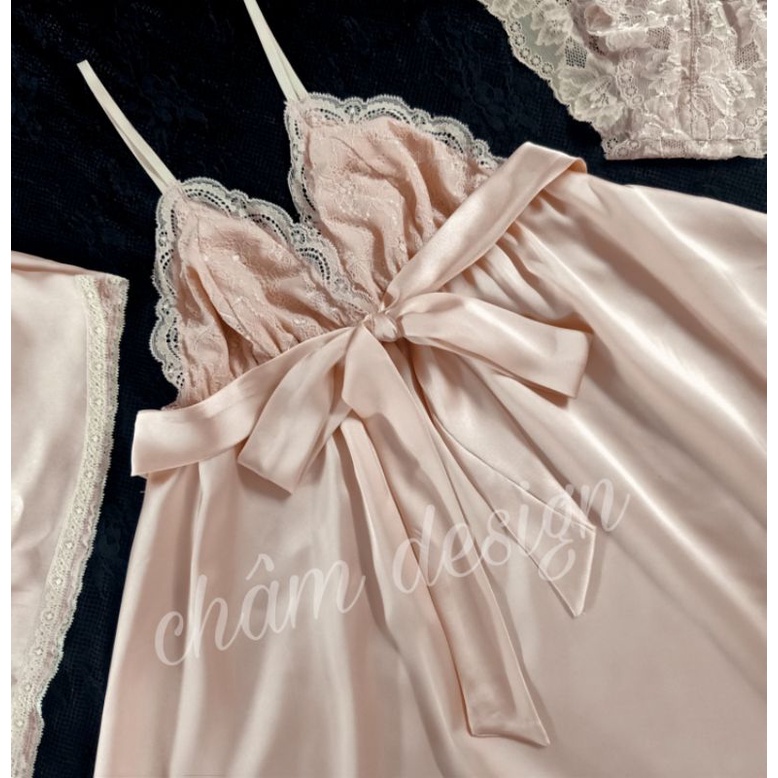 váy ngủ màu da buộc nơ xinh phiên bản màu da siêu đẹp, hàng thiết kế độc quyền tại shop