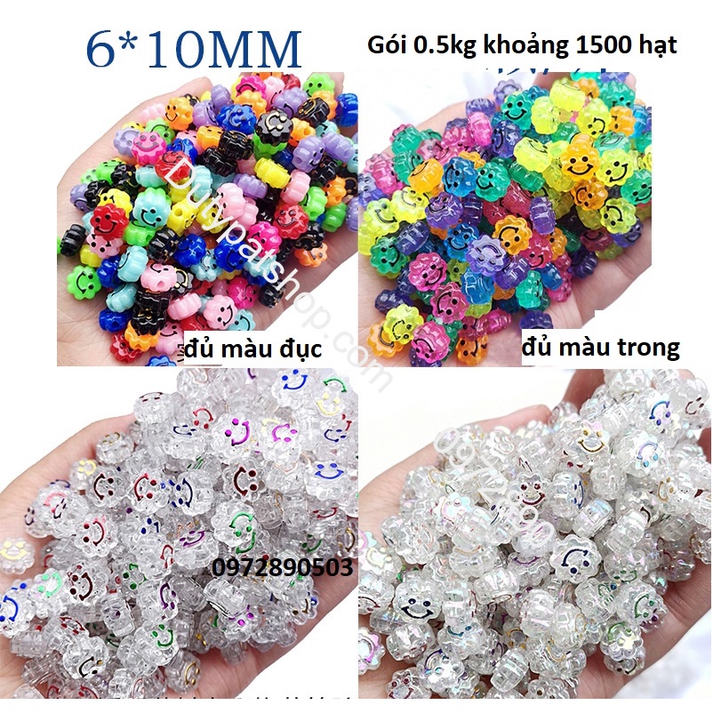 10 hạt mặt cười các loại xỏ làm vòng hạt các loại đẹp in nổi 6x10mm