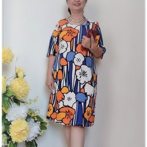 Váy Đầm Trung Niên Dáng Suông - Chất Thun Dày - Co Giãn - Có Túi Và Dây Kéo.