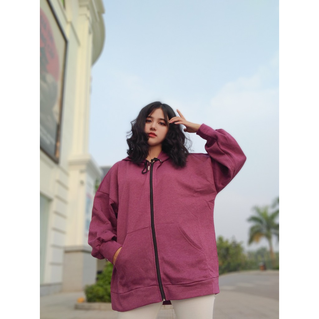 Áo Khoác Hoodie ZIPER Hàn Unisex [FREESHIP] 🌸 Jacket nỉ form rộng tay bồng màu ĐEN | XÁM | ĐỎ | TÍM THAN Ulzzang HOT 🌸 | BigBuy360 - bigbuy360.vn