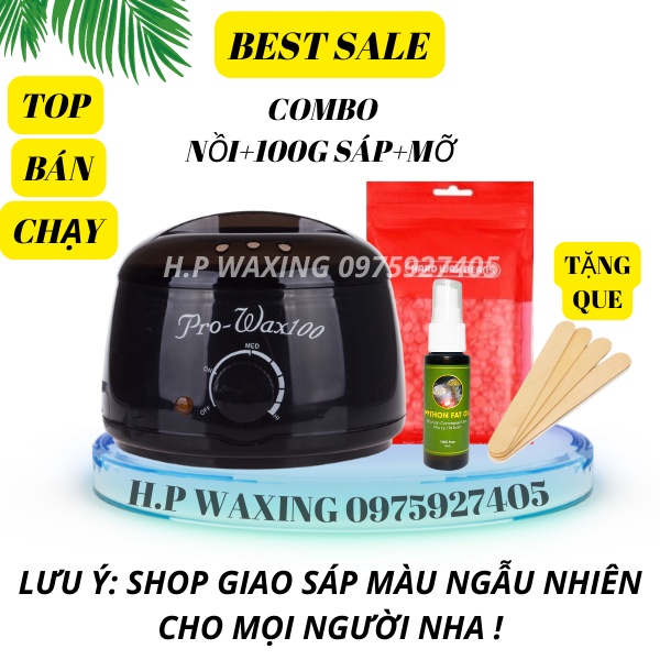Combo Nồi Nấu Sáp Wax Lông Nóng Pro Wax 100 Free que gỗ