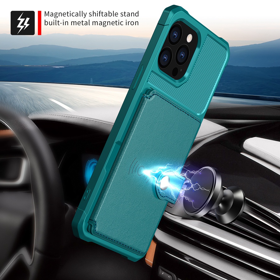 Bao Da PU Điện Thoại Có Ngăn Đựng Thẻ Từ Tính Cho iPhone 13 Pro Max 13 Mini