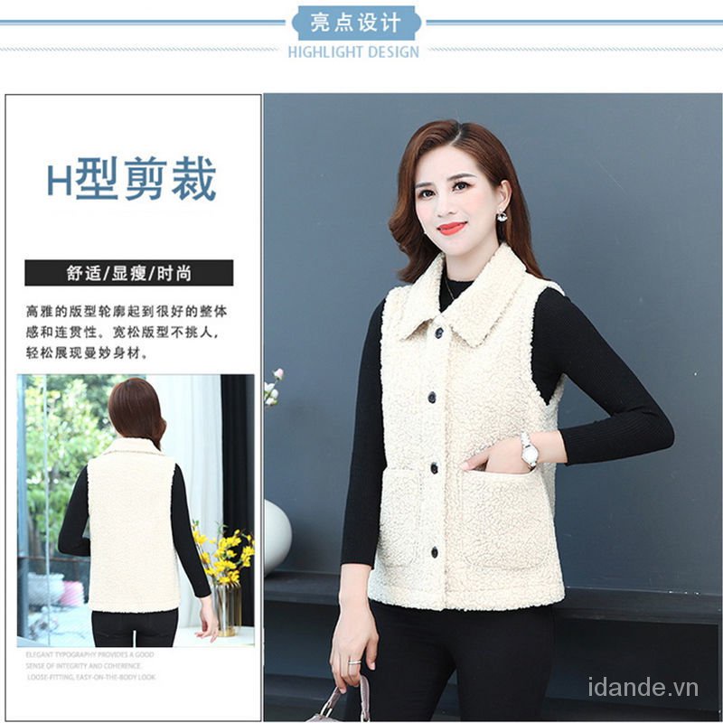 Áo vest gile bằng vải len dày dùng khoác giữ ấm vào mùa thu đông dành cho phụ nữ trung niên