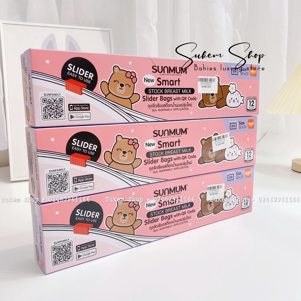 Túi Zip Sunmum Bảo Quản Túi Sữa, Bình Sữa, Thực Phẩm (Hộp 12 cái)