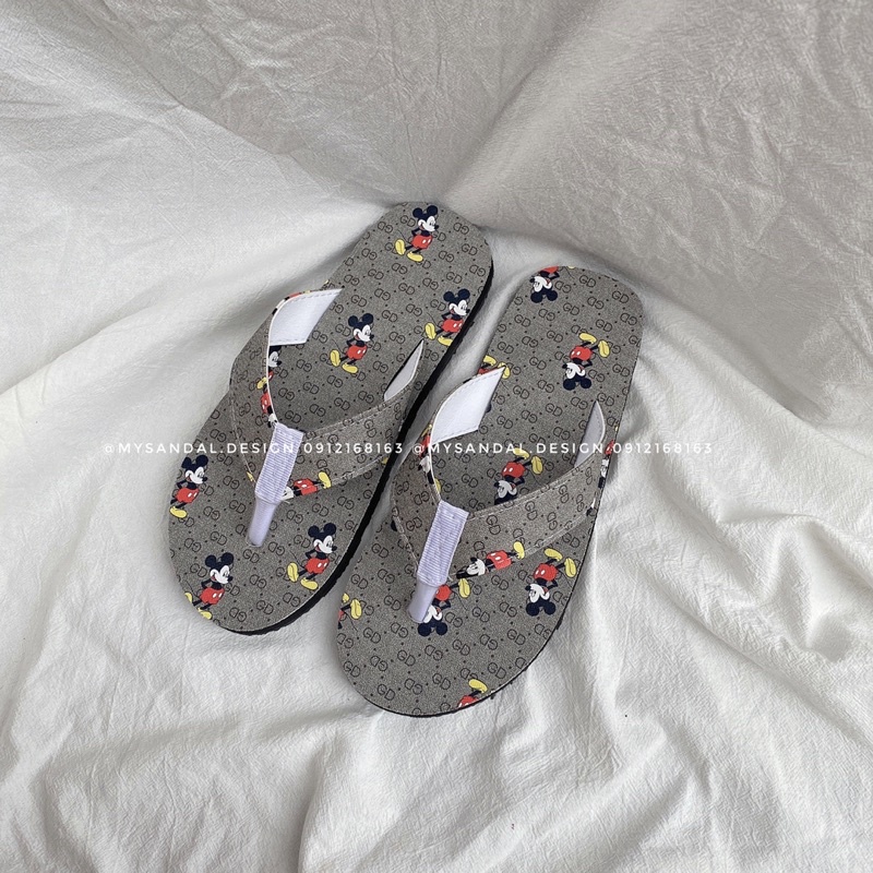 Dép cặp nam nữ quai kẹp phối màu xám hoạ tiết Mickey cute