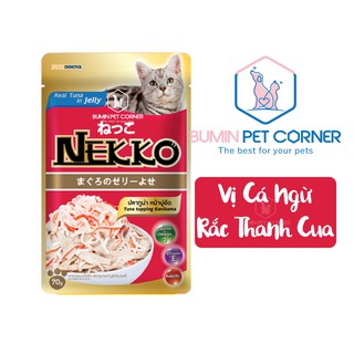 Pate cho Mèo Nekko Jelly vị Cá ngừ rắc Thanh Cua gói 70g