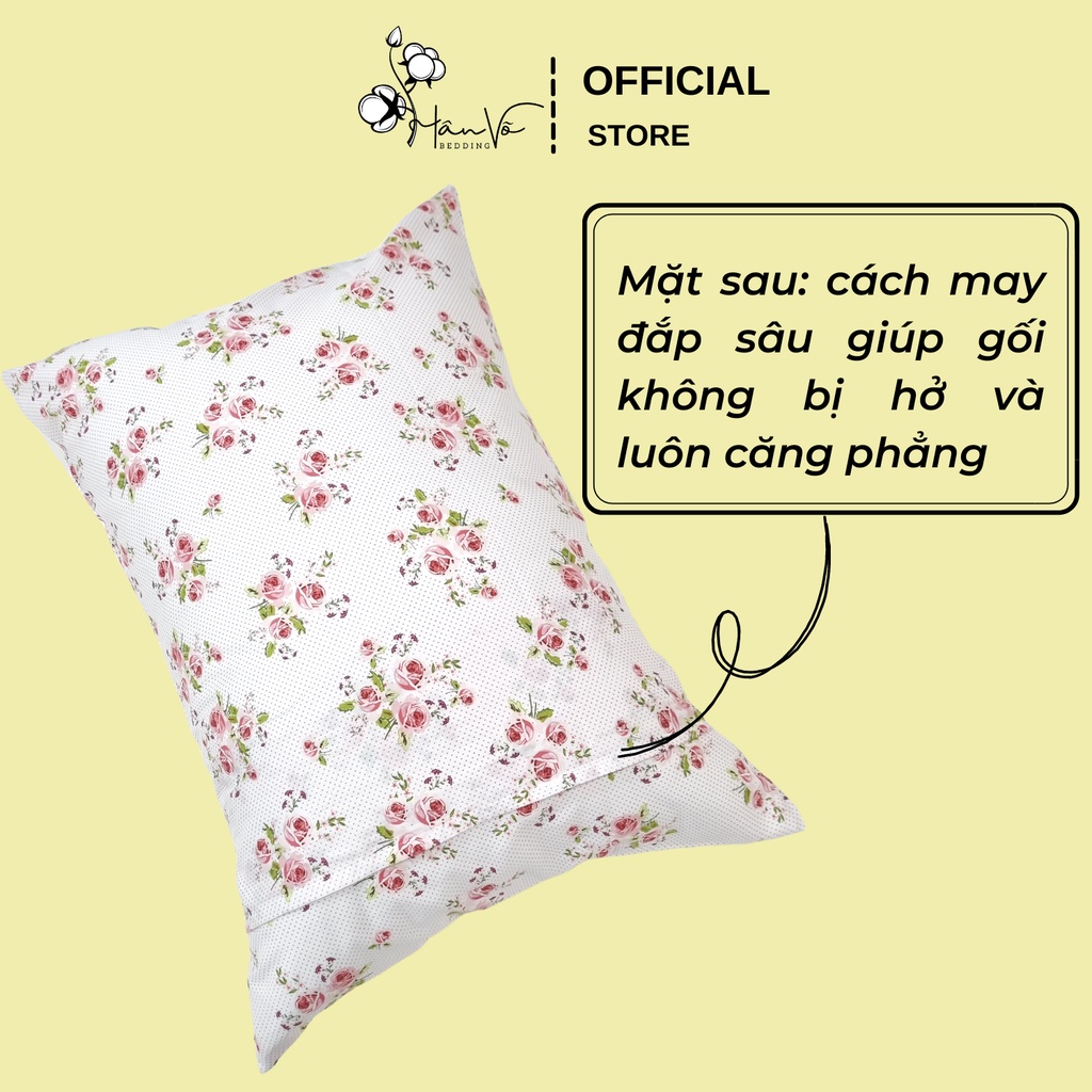 Vỏ gối nằm gối ôm Cotton HÂN VÕ 50x70 40x60 37x100 họa tiết hoa lá cao cấp, áo gối thoáng mát, mềm mại
