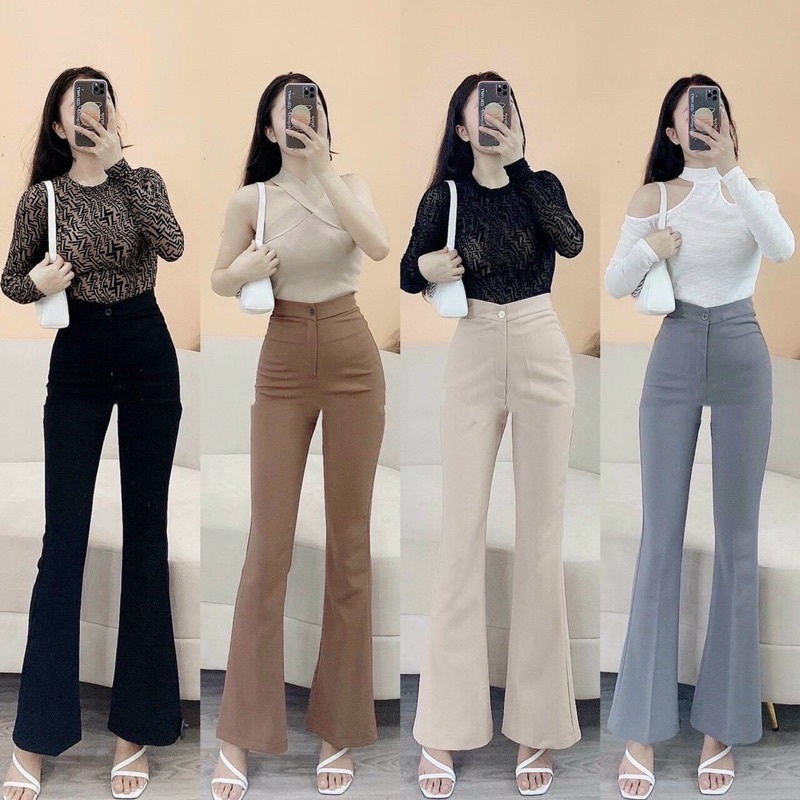 [4 size 45-60kg tùy chiều cao] Quần tây công sở ống LOE lưng cao siêu Hack Dáng chất tuyết mưa cao cấp