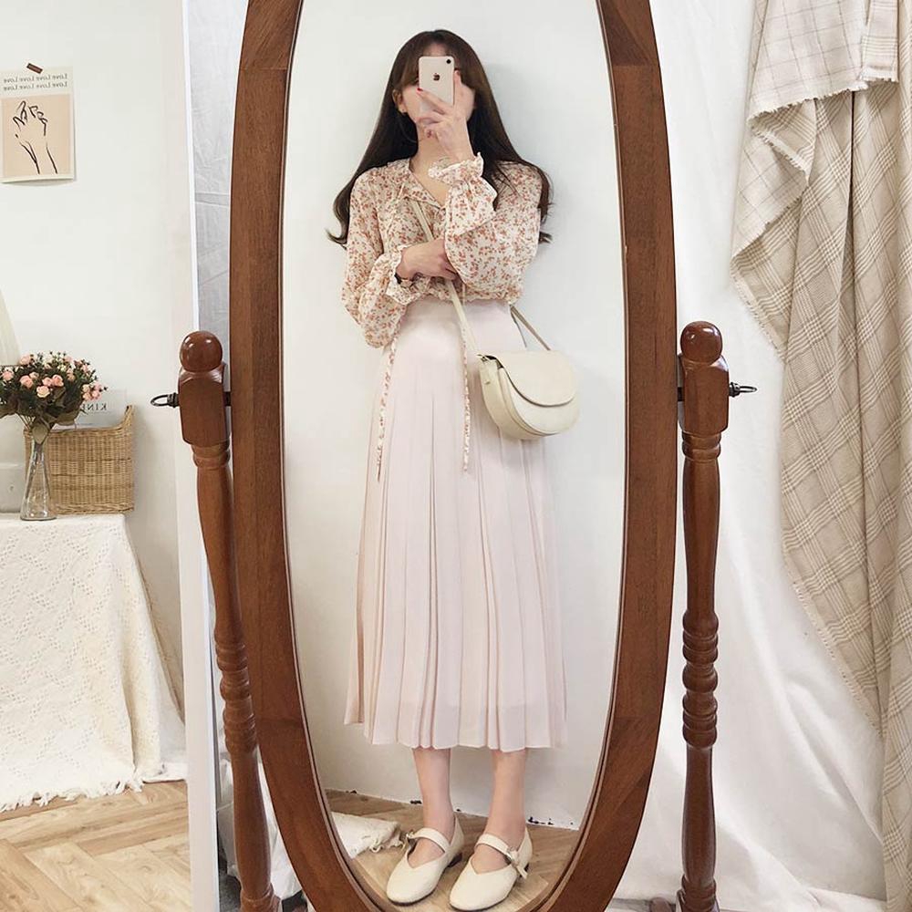 Áo voan hoa tay dài cột dây phong cách thời trang Hàn Quốc 27394