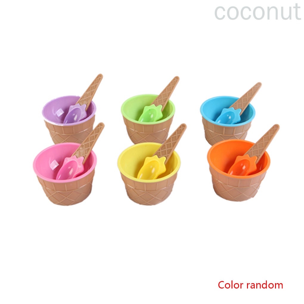 Bộ Tô Muỗng Ăn Kem / Sữa Chua Bằng Nhựa Hình Cây Kem Màu Ngẫu Nhiên