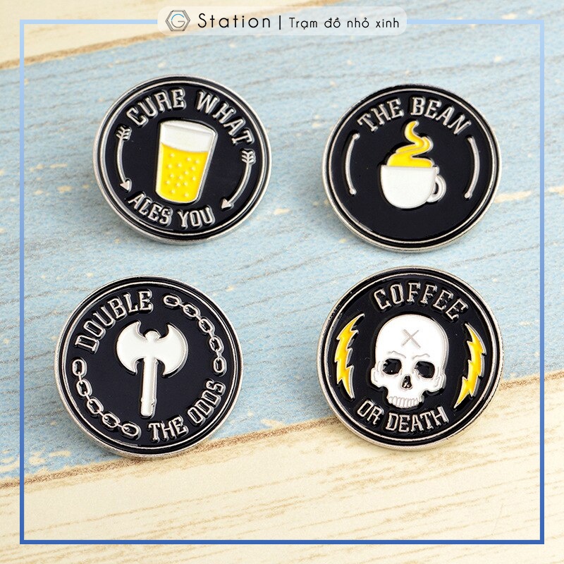 Pin cài áo huy hiệu ly cafe/ ly beer - GC388