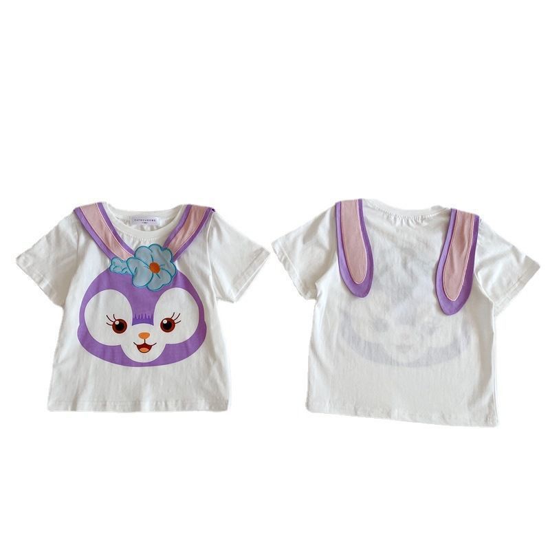 Áo Thun Tay Ngắn Đính Tai Thỏ Hoạt Hình Phong Cách Hàn Quốc Dễ Thương Cho Bạn Gái