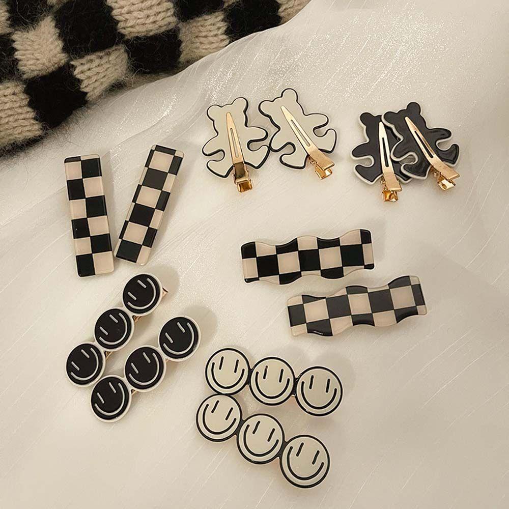 Kẹp Tóc Mỏ Vịt Bằng Acrylic Không Để Lại Dấu Vết Họa Tiết Ca Rô Dành Cho Nữ DANILO