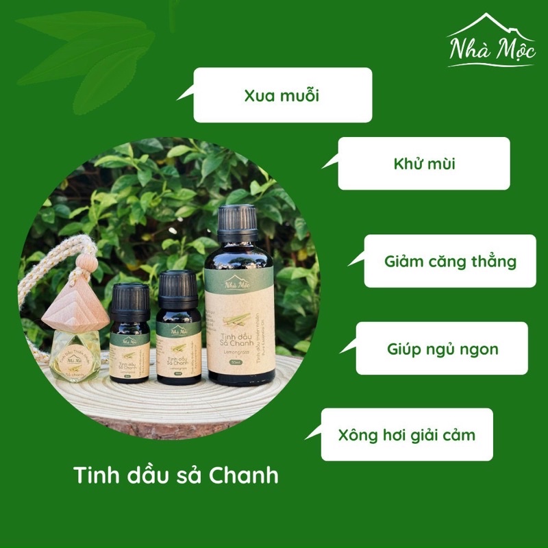 Tinh dầu thiên nhiên Nhà Mộc nguyên chất các mùi, Sả chanh, Bạc hà chai 10ml, 50ml và chai treo xe MM21