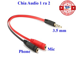 Cáp chia cổng âm thanh 3.5mm 1 ra 2 cổng Mic và Phone - Jack 1 to 2 (đen phối đỏ) cho điện thoại, Laptop...