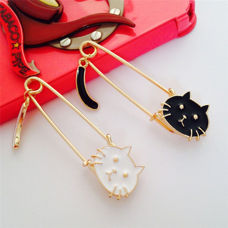 [springeven] Ghim Cài Áo Hình Mèo Đen Trắng Dễ Thương Tinh Tế Thời Trang Cho Nữ