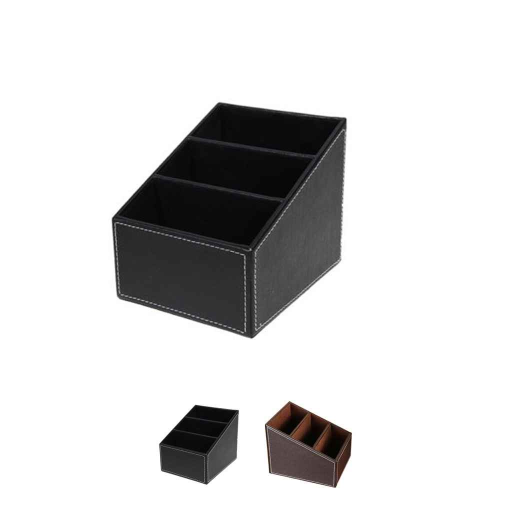 Hộp đựng đồ để bàn da PU thiết kế từng nấc chia 3 ngăn dành cho chìa khóa bút điện thoại điều khiển từ xa
