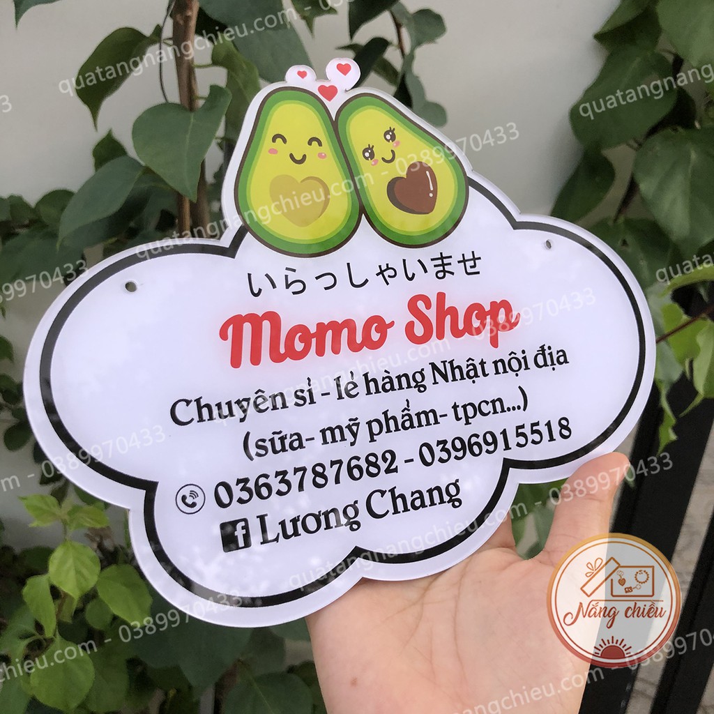 Bảng hiệu hình quả bơ in thông tin shop. Decor cửa hàng thời trang, mỹ phẩm ..... free thiết kế theo mẫu sẵn có