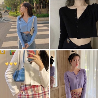 Áo Croptop nữ dài tay YAN vải thun gân phong cách Ulzzang , áo croptop dài tay nút Pipy C1-1 Store