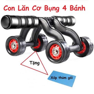 [FREESHIP] Con lăn 4 bánh tập cơ bụng chất liệu cao cấp hàng mới sản xuất tặng tấm thảm lót chân