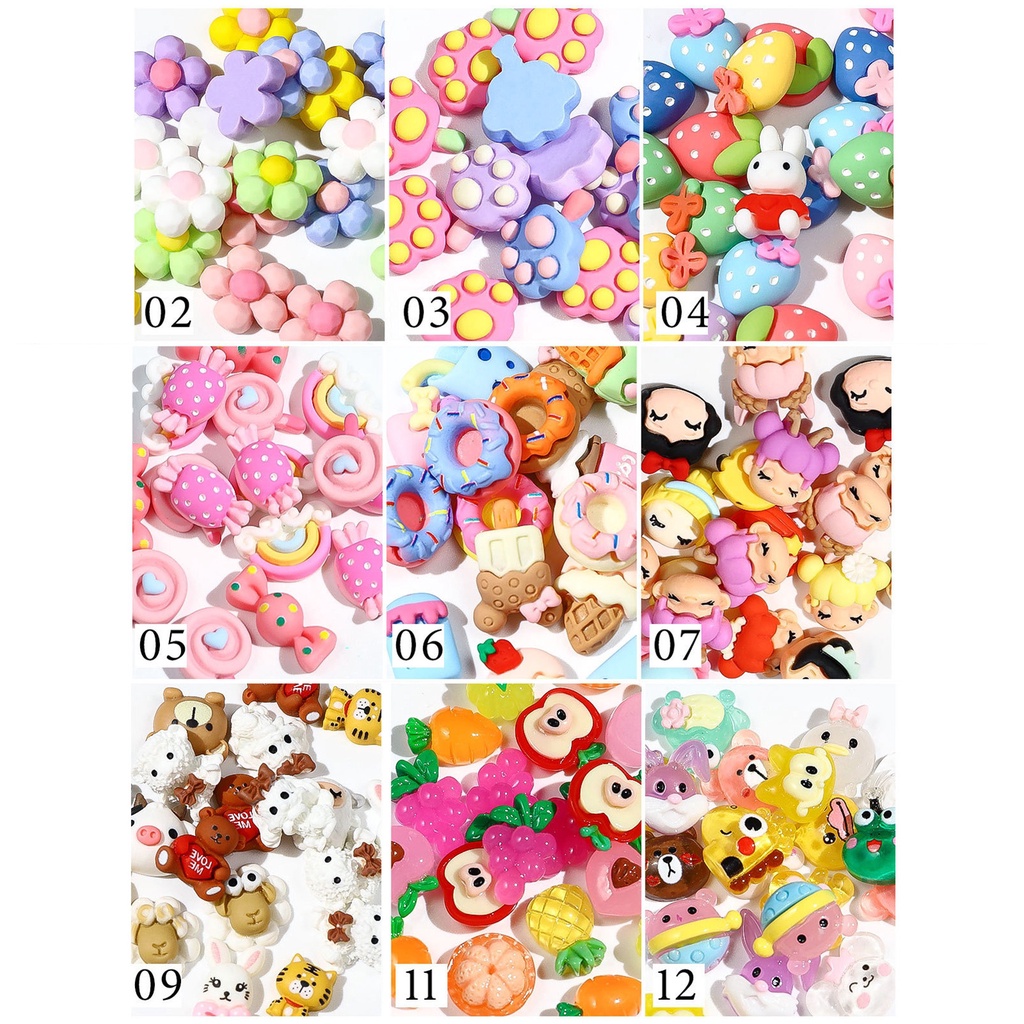 Set 20 Phụ Kiện Trang Trí Móng Tay 3D Bằng Nhựa Resin Chống Thấm Nước Hình Hoạt Hình Tinh Tế DIY