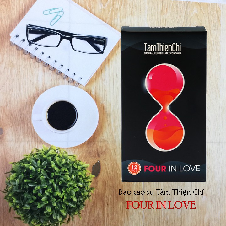 Hộp 12 cái Bao cao su Tâm Thiện Chí FOUR IN LOVE gân gai kéo dài TTC