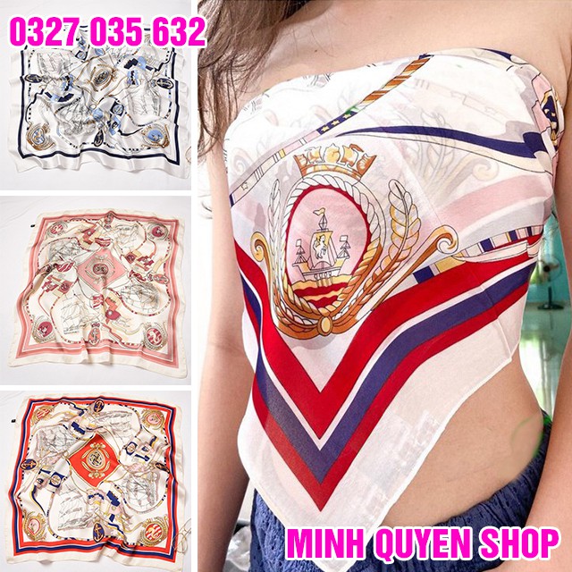 Khăn Lụa Vuông Làm Áo Yếm, Quàng Đầu Hotrend Họa Tiết Thanh Lịch Chất Liệu Satin- 70x70 cm