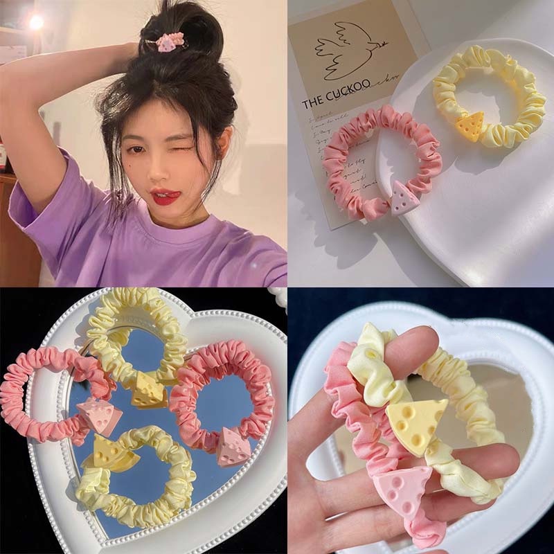 Dây Buộc Tóc Vải Voan Satin Co Giãn Màu Macaron Xinh Xắn