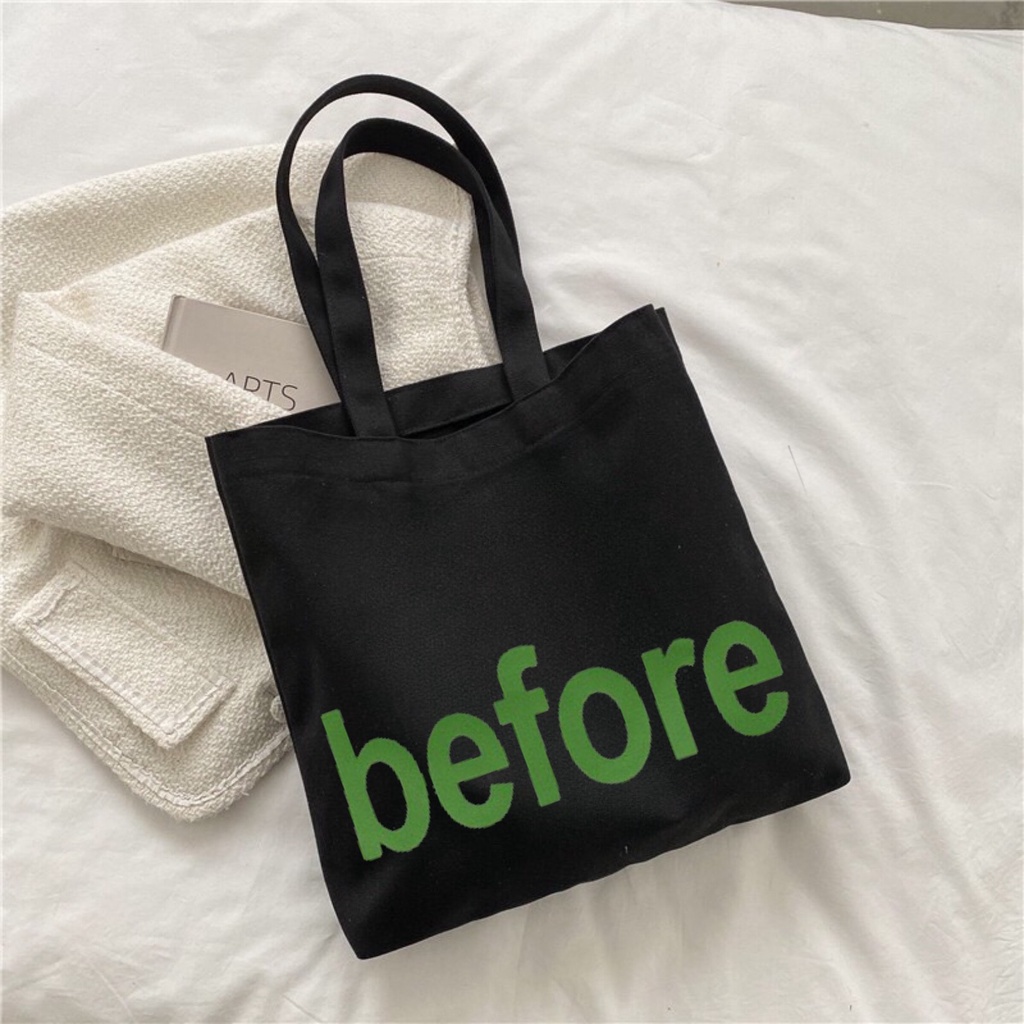 Túi tote HAZIN vải canvas ulzzang unisex đa dạng chữ có khoá miệng đi học đi chơi đựng vừa khổ a4 | BigBuy360 - bigbuy360.vn