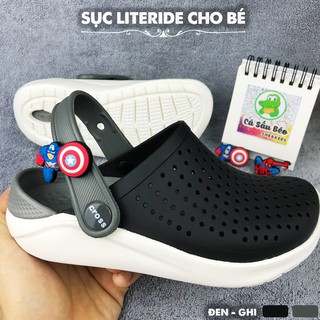 Dép Sục Cross Literide Trẻ Em Màu Đen Đế Xám Siêu Êm Chân, Chống Trơn Trượt Bảo Vệ Ngón Chân Cho Bé