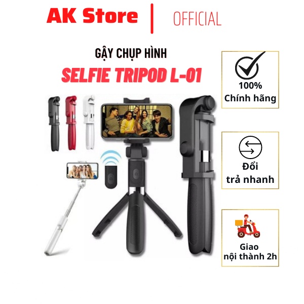 Gậy chụp hình Selfie CAO CẤP Gậy chụp hình Stick Tripod Có 3 Chân Đỡ - Nút Bấm Bluetooh Hàng Cao Cấp - A75