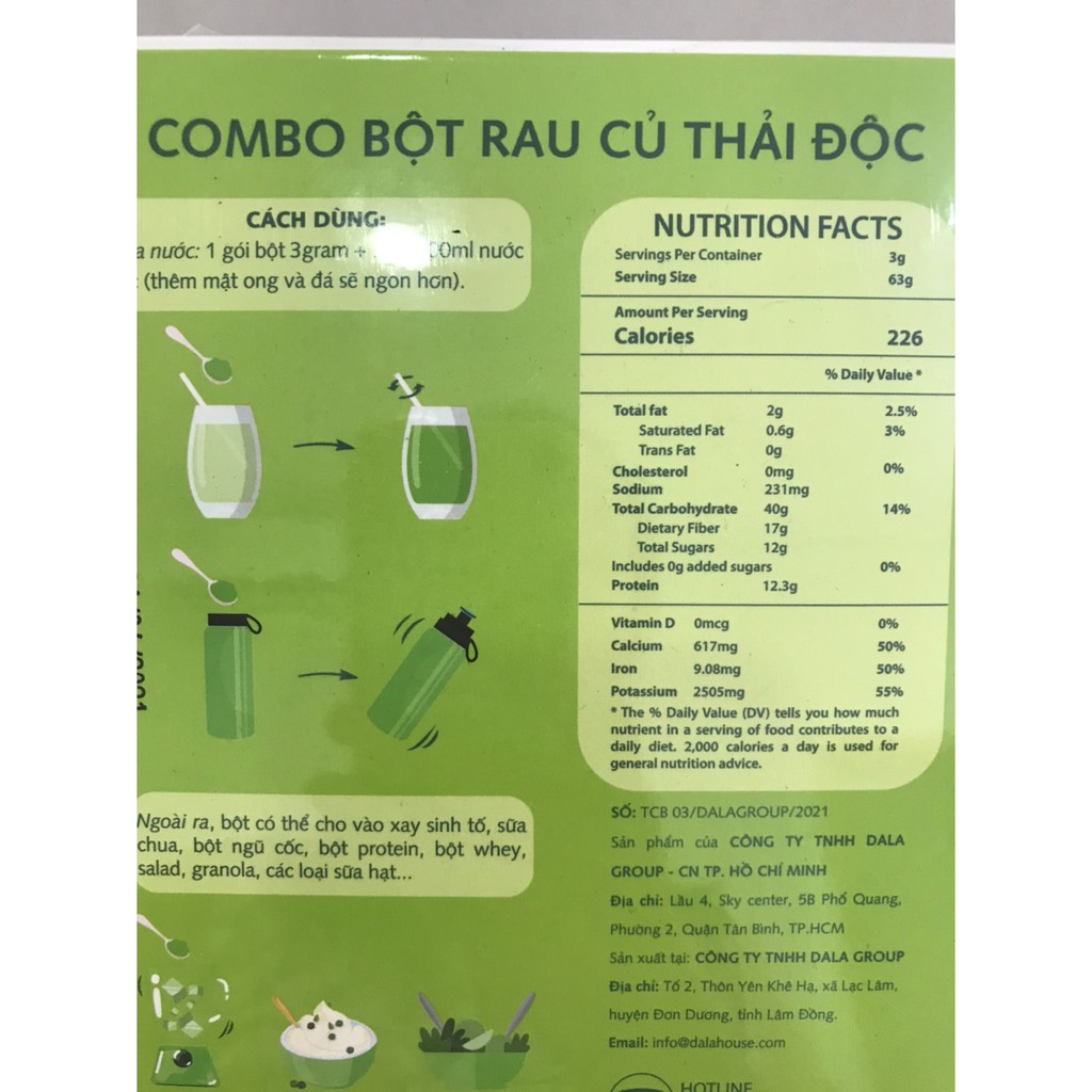 Bột rau củ thải độc detox Dalahouse sấy lạnh nguyên chất 21 gói x 3gr