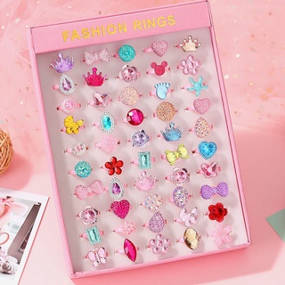 nhẫn cho bé gái dễ thương họa tiết lấp lánh nhiều màu sắc hộp 50 cái cho bé từ 2-10 tuổi