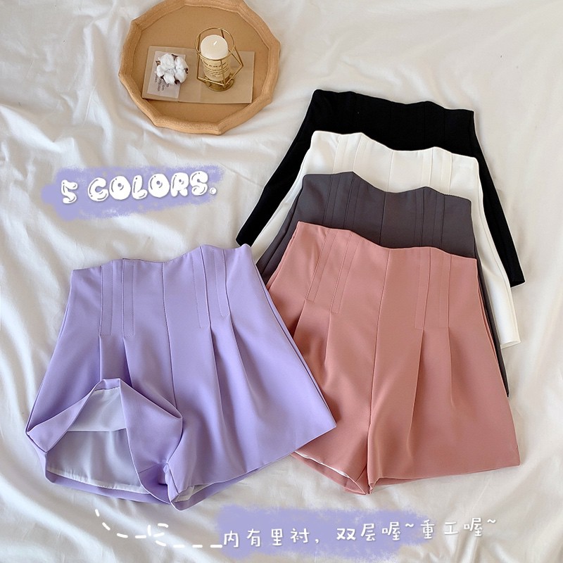 Quần đùi chữ A ống rộng eo cao thiết kế giản dị dành cho bạn nữ | BigBuy360 - bigbuy360.vn