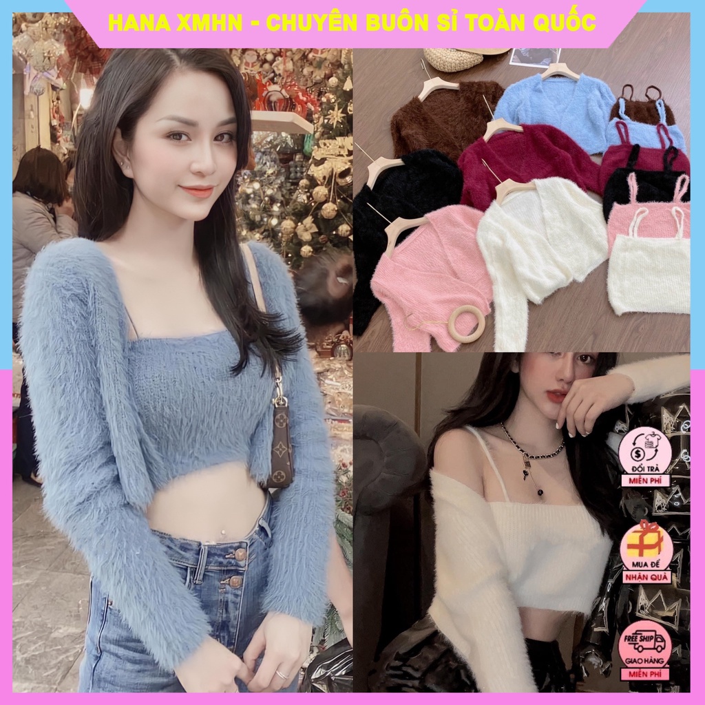 [CARDIGAN] Set Áo Cadigan Nữ, Set Áo Hai Dây Kèm Áo Choàng Chất Len Lông Mix Quần Chân Váy Siêu Xinh