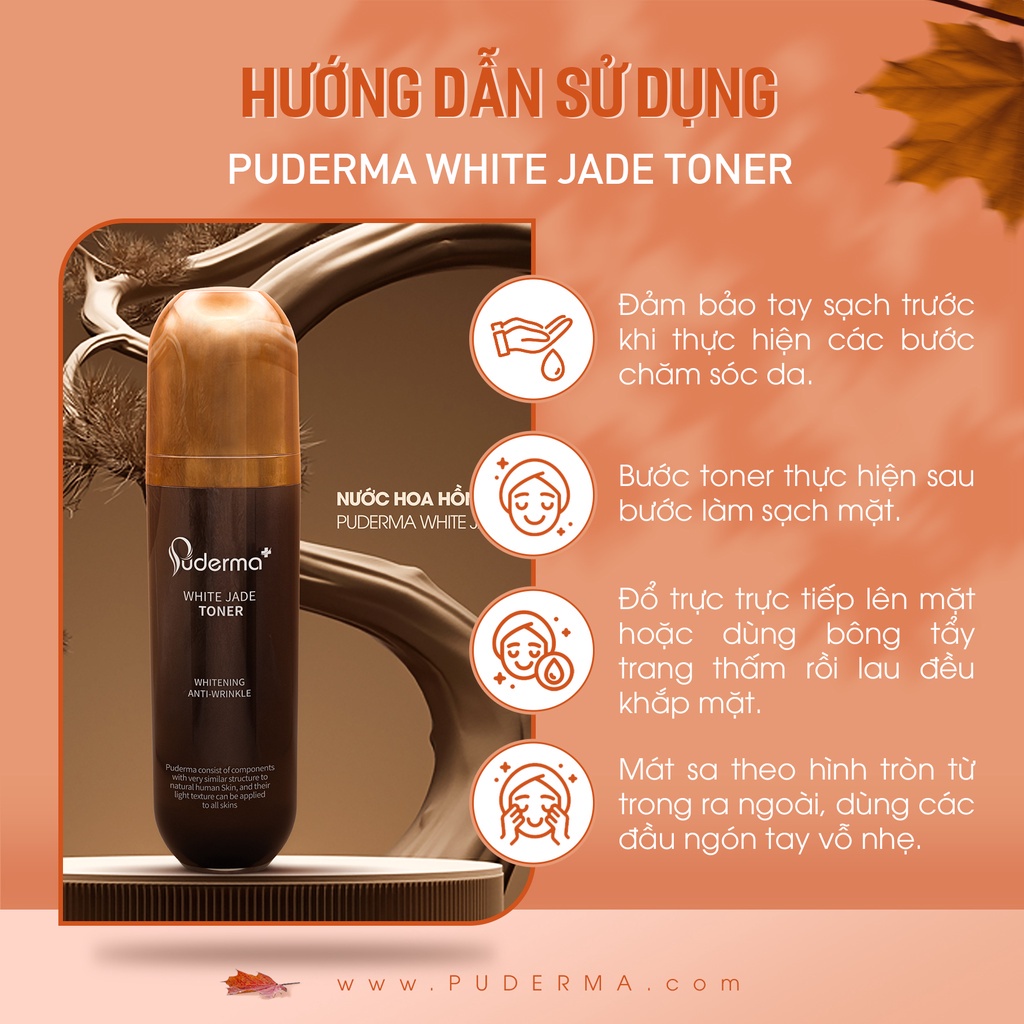 Nước Hoa Hồng Puderma White Jade Toner 100ml Làm Da Sáng, Mờ Các Vết Thâm Nám, Tàn Nhang, Đồi Mồi